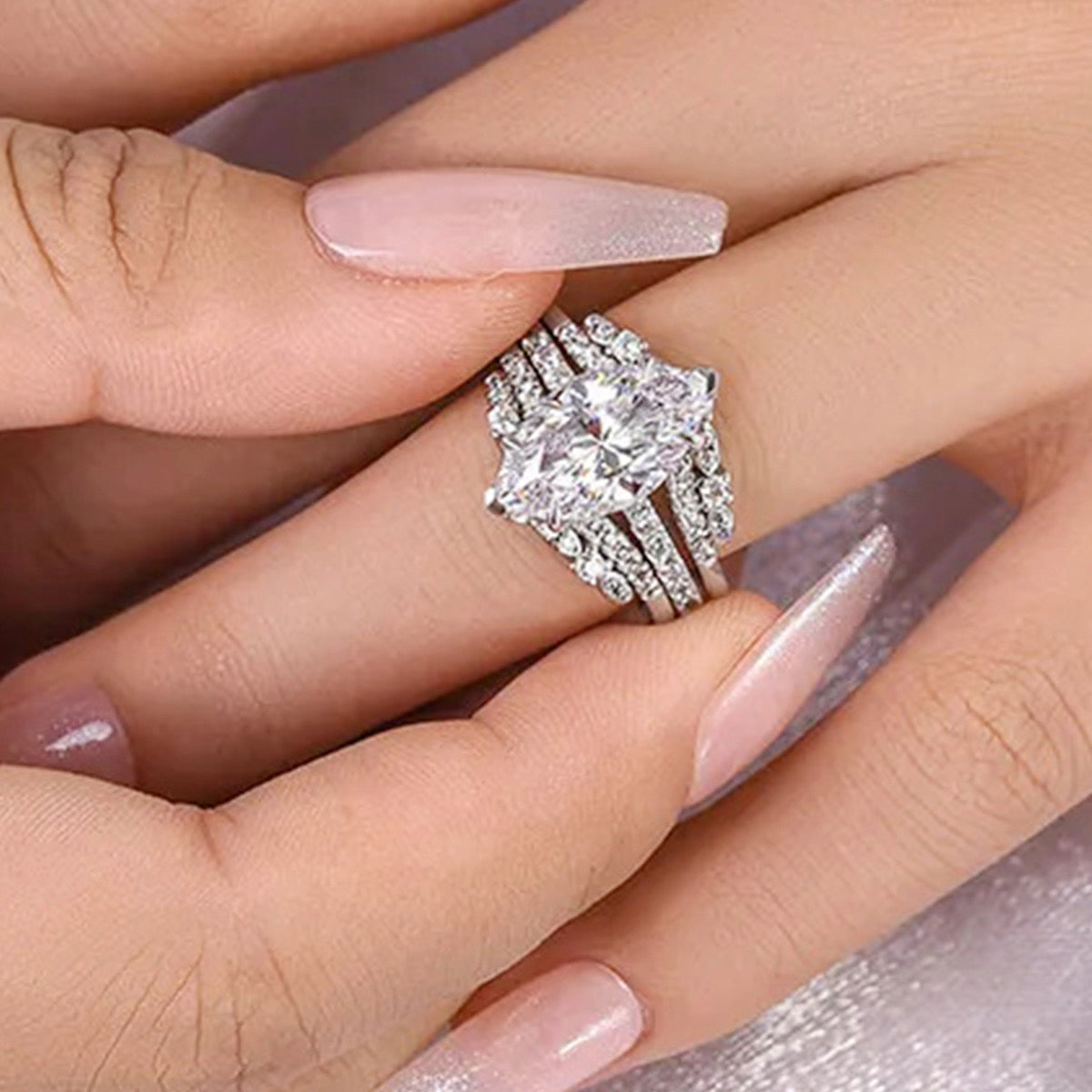 Marquise Cut Double Band-Silver