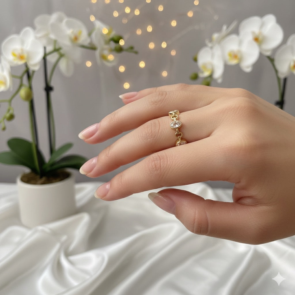 Oval Studded Ring-Silver and Gold