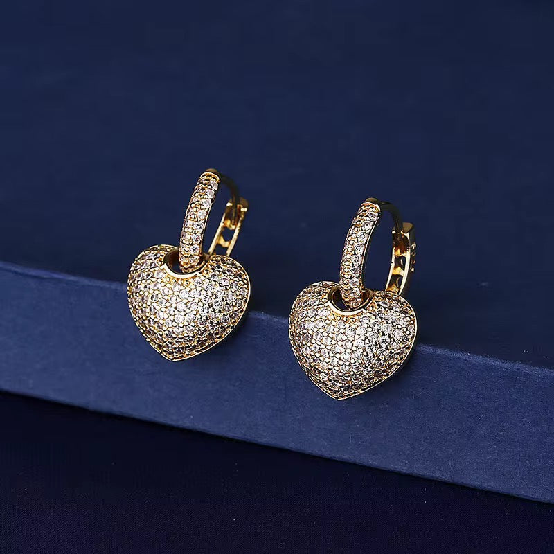 Studded Heart Bali Earrings-Gold & Silver