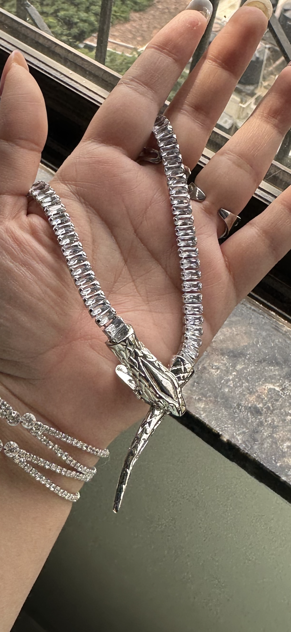 Serpant Baguette Necklace-Silver