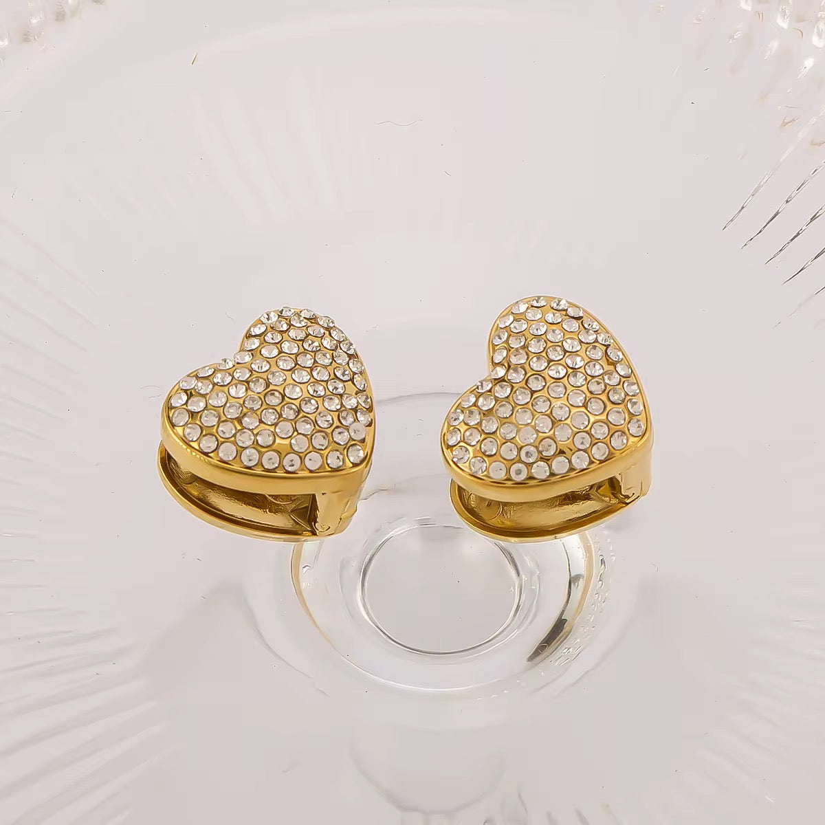 Studded Heart Clip On Earrings-Gold