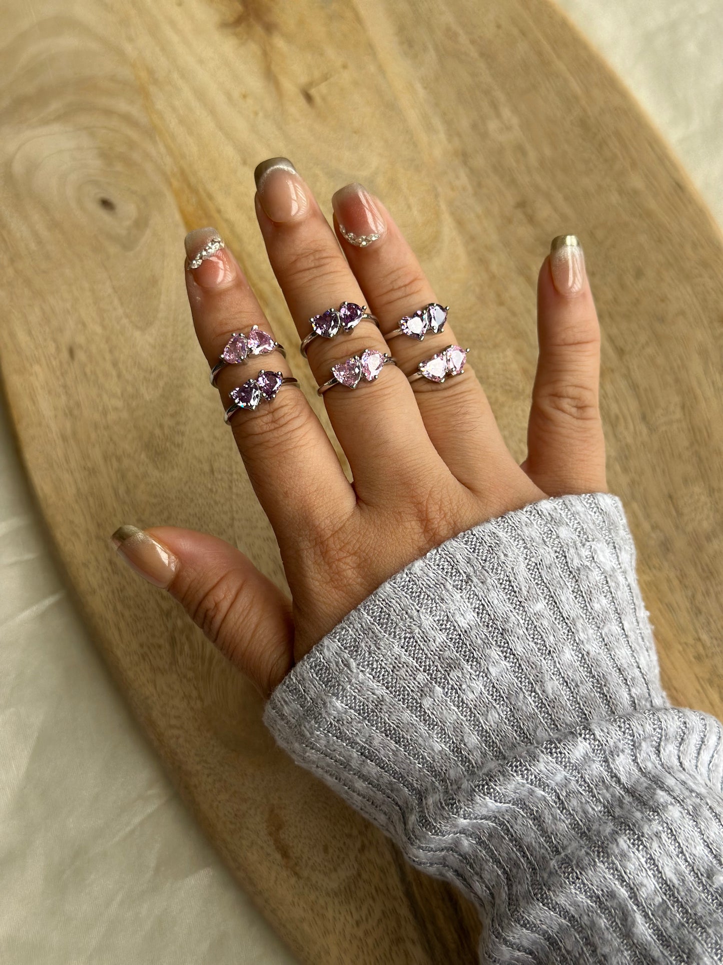 Heart Pear Crystal Silver Mini Ring