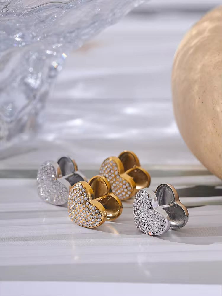 Studded Heart Clip On Earrings-Gold