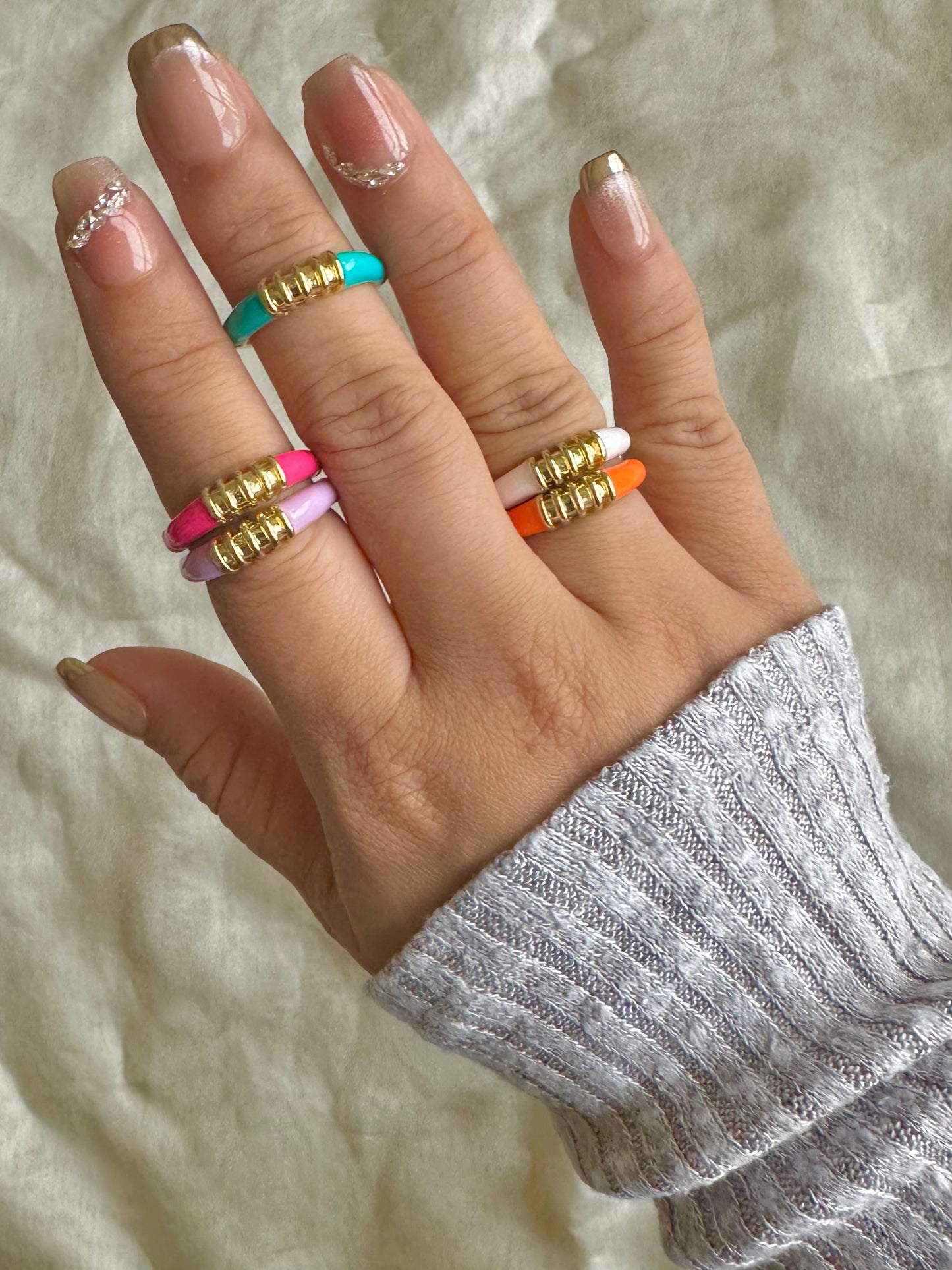 Colorful Enamel Rimmed Rings-5 Colors