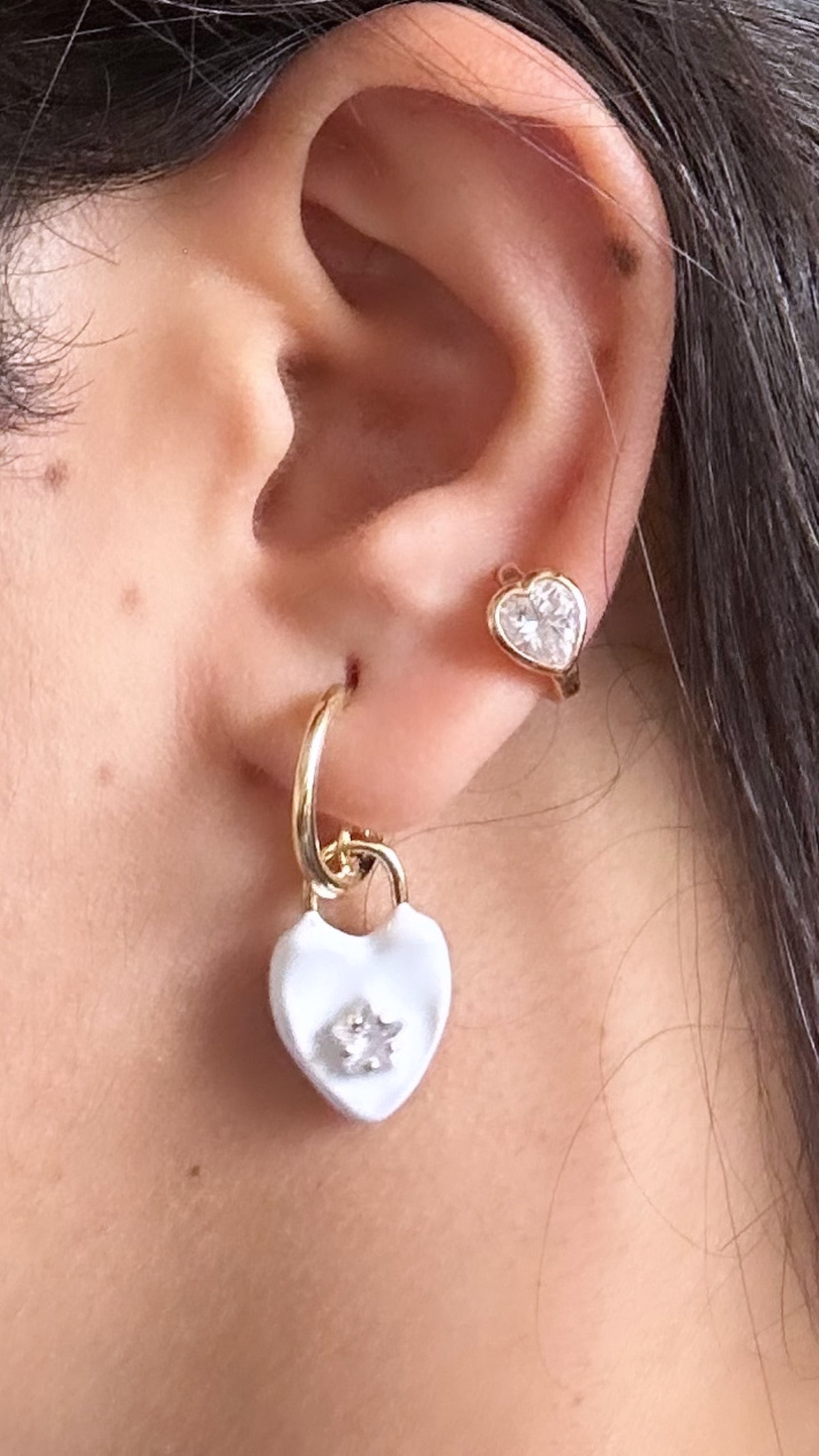 White Heart Star Dangler Earrings