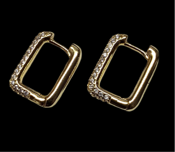 Studded Square Hoop Earrings-Medium and Mini Size