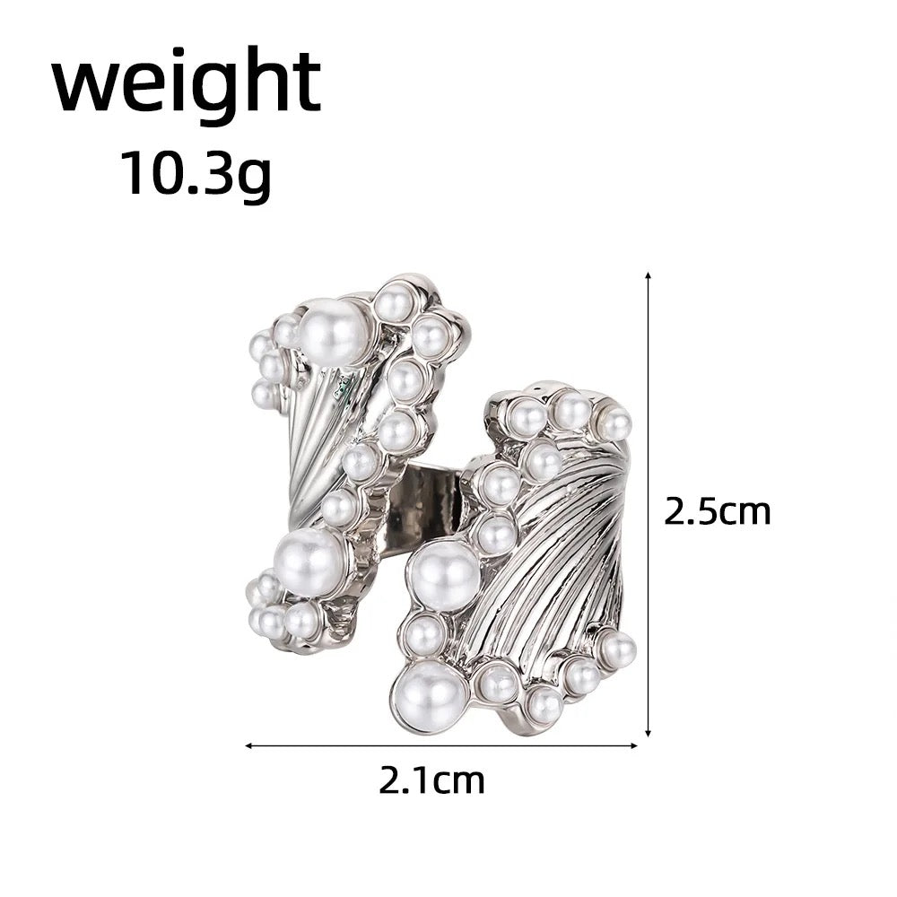 Vertical Pearl Ring-Silver & Gold