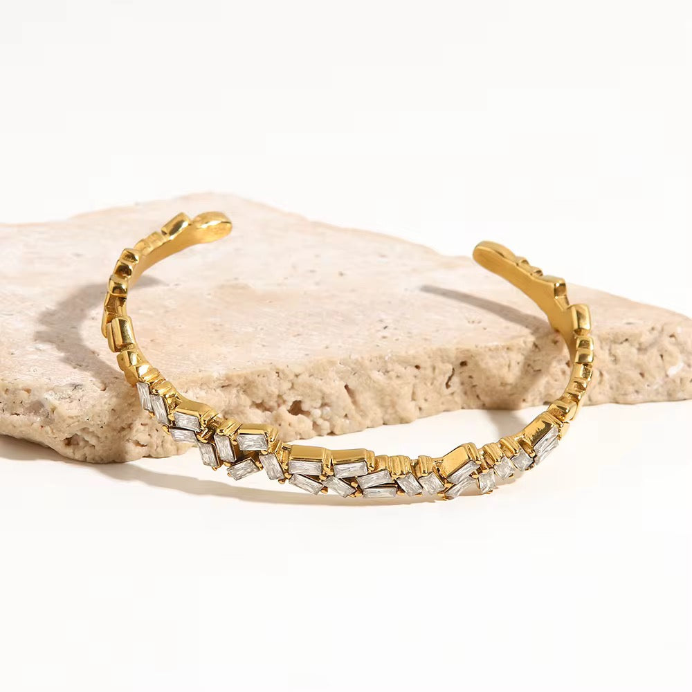 Thin Criss Cross Baguette Adjustable Kada Bracelet- Gold
