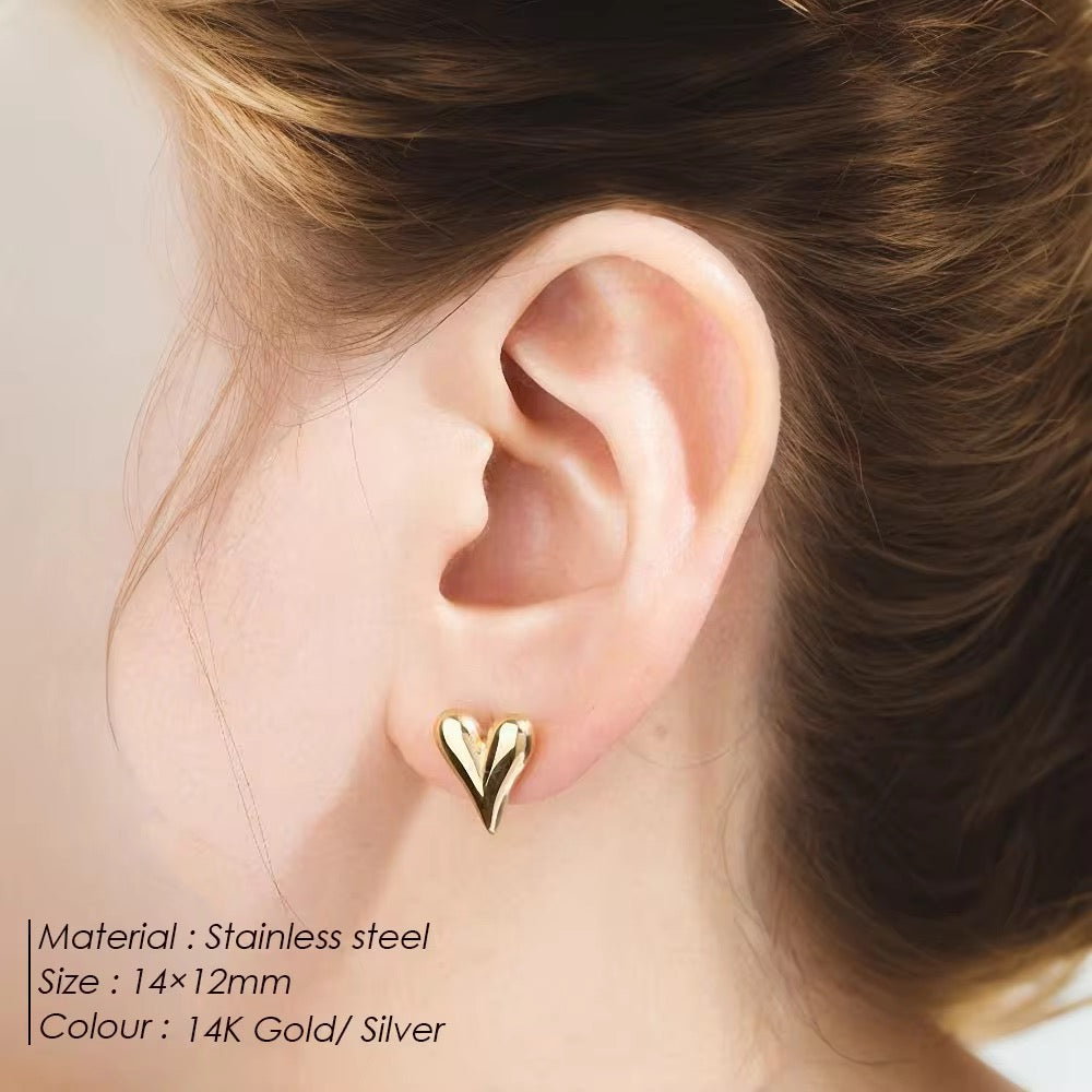Tiny Heart Necklace & Studs Set-Gold