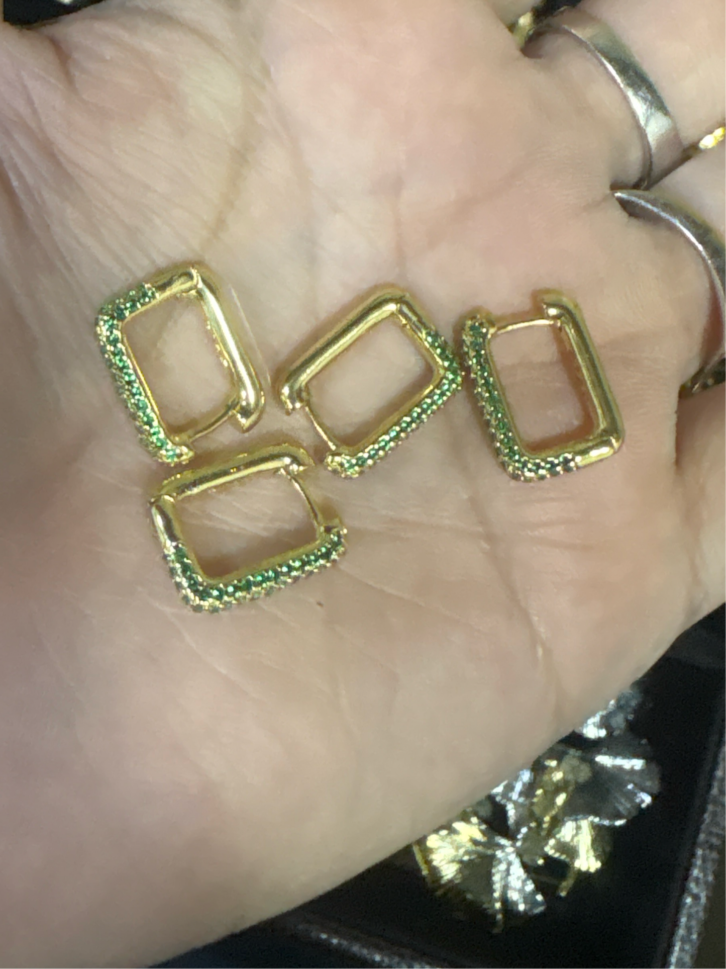 Studded Square Hoop Earrings-Medium and Mini Size