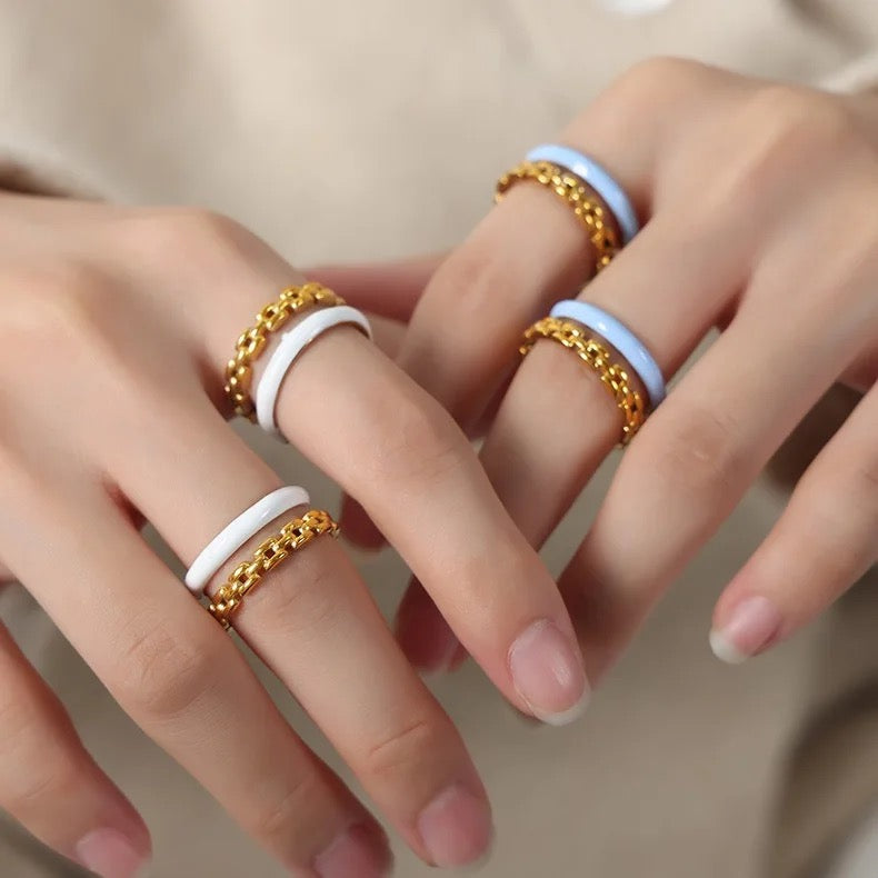 Enamel Chain 2Pc Ring Set