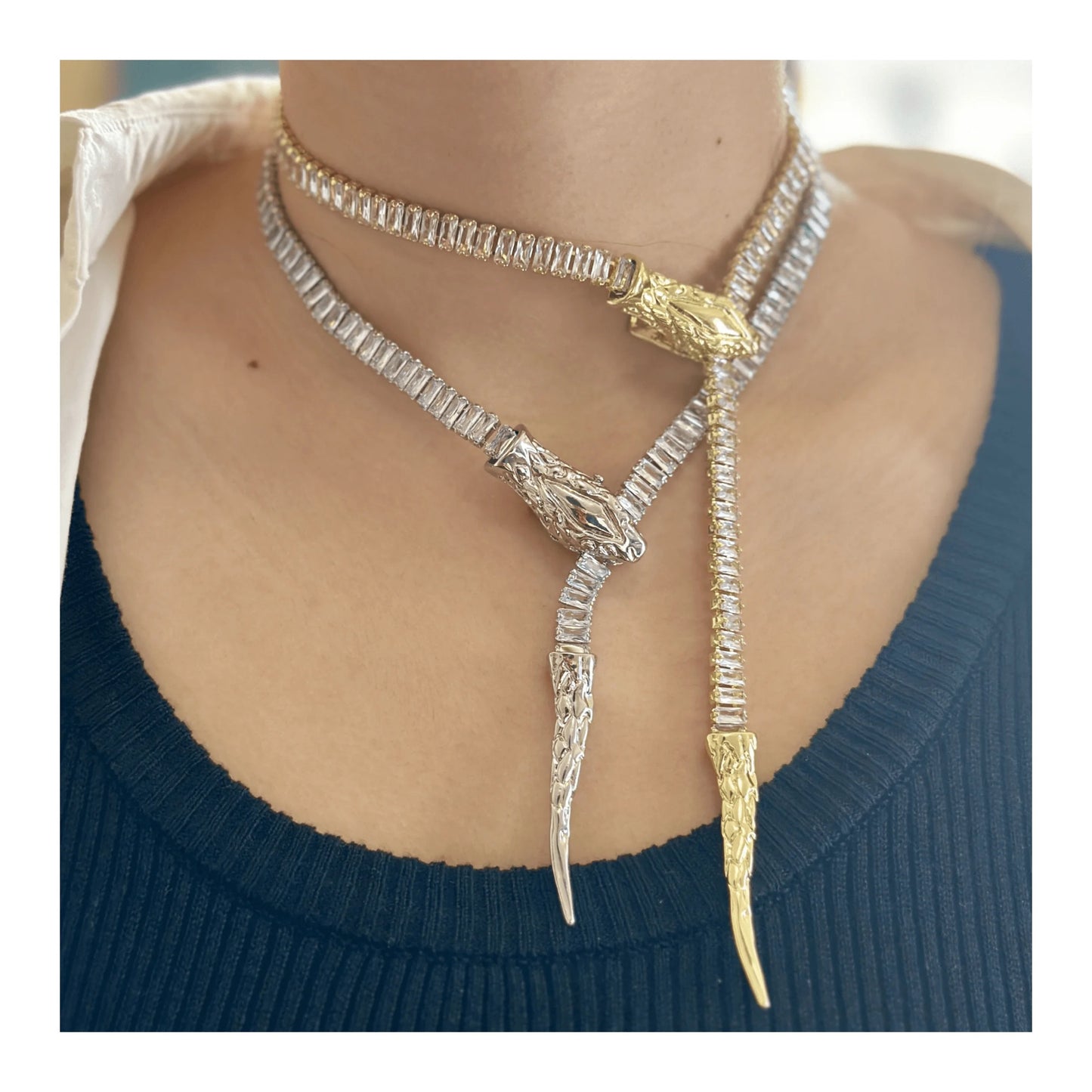 Serpant Baguette Necklace-Silver