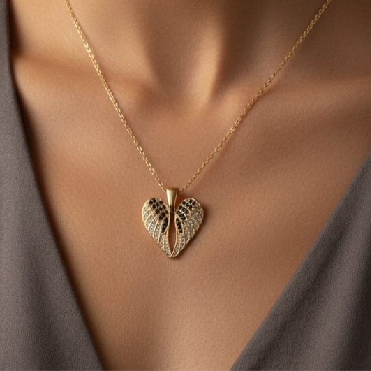 Black & Gold Angel Wings Necklace
