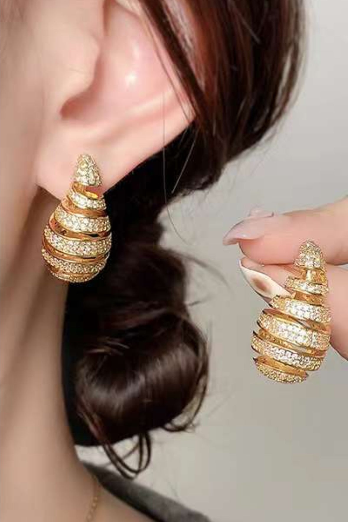 Studded Ring Drop Earrings-Gold