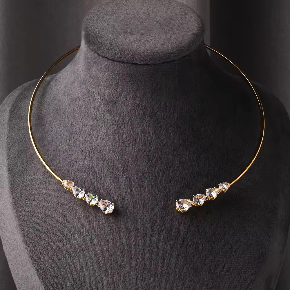 Four Solitaire Gold Choker Necklace