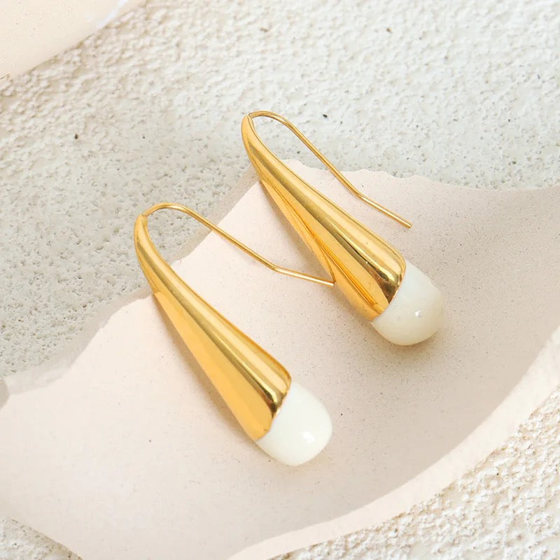 White Enamel Gold Drop Earrings