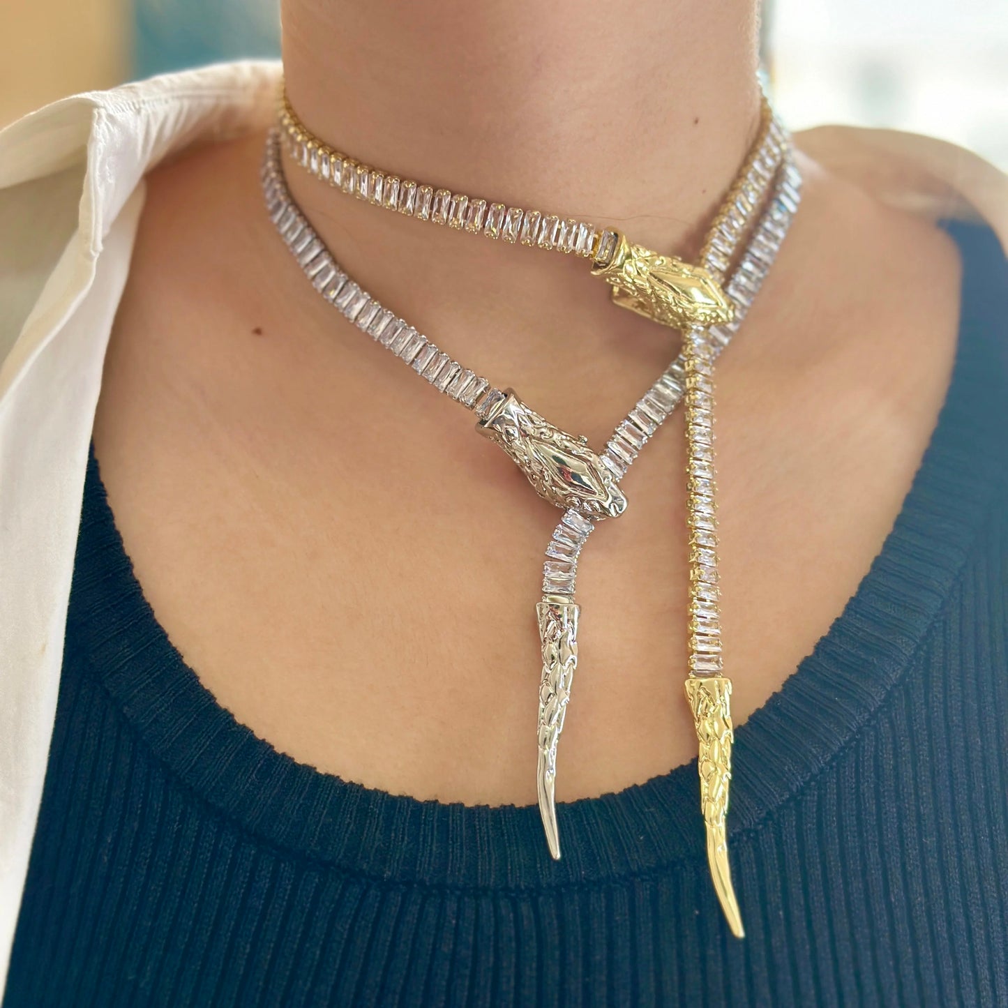 Serpant Baguette Necklace-Silver