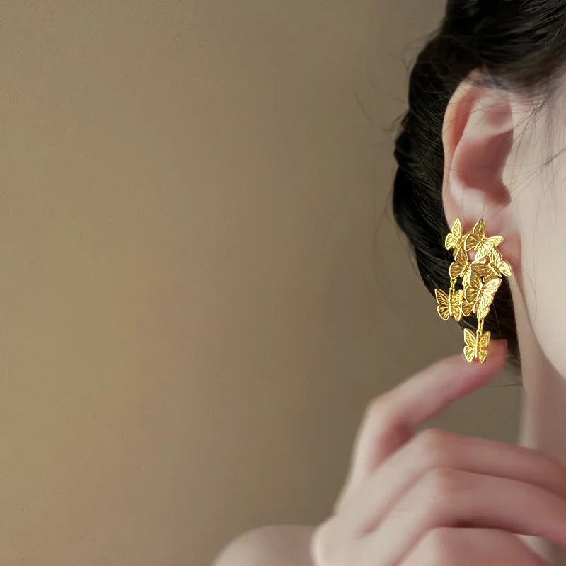 Butterfly Cluster Dangler Earrings-Gold