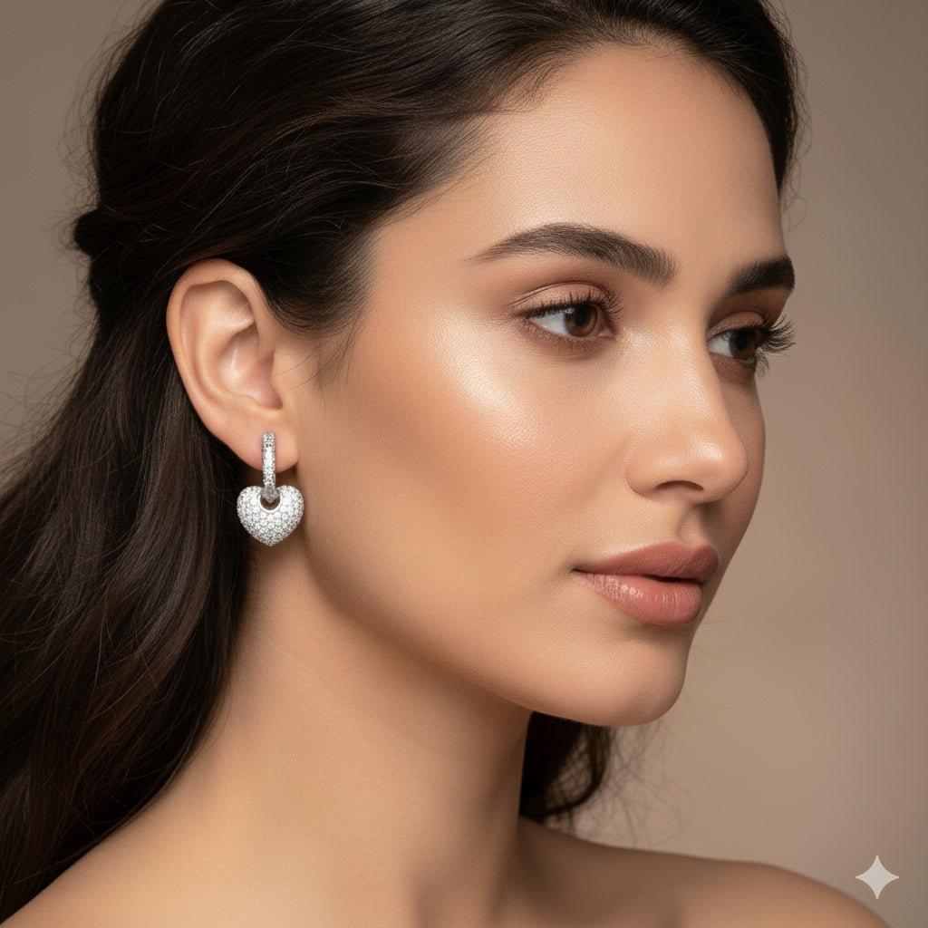 Studded Heart Bali Earrings-Gold & Silver
