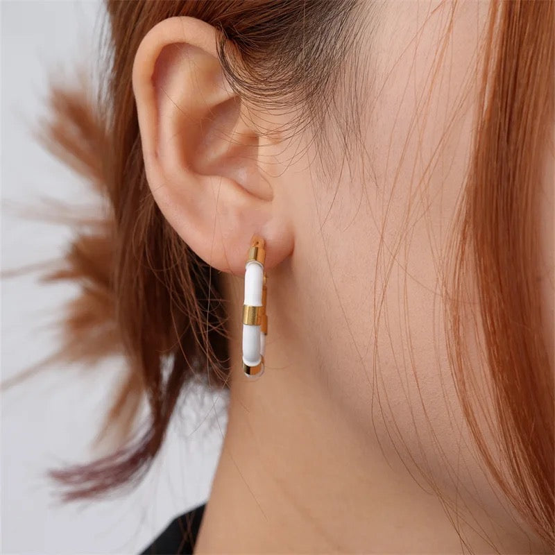 White Enamel Striped Hoops