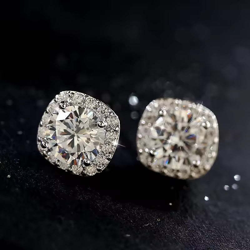 Halo Solitaire Stud Earrings- Silver