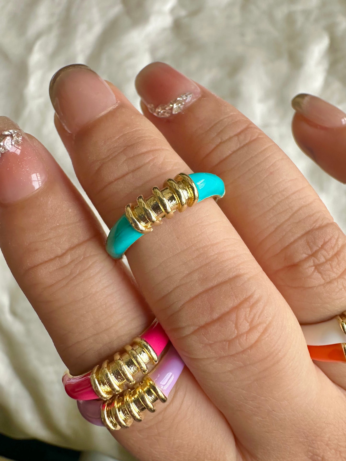 Colorful Enamel Rimmed Rings-5 Colors