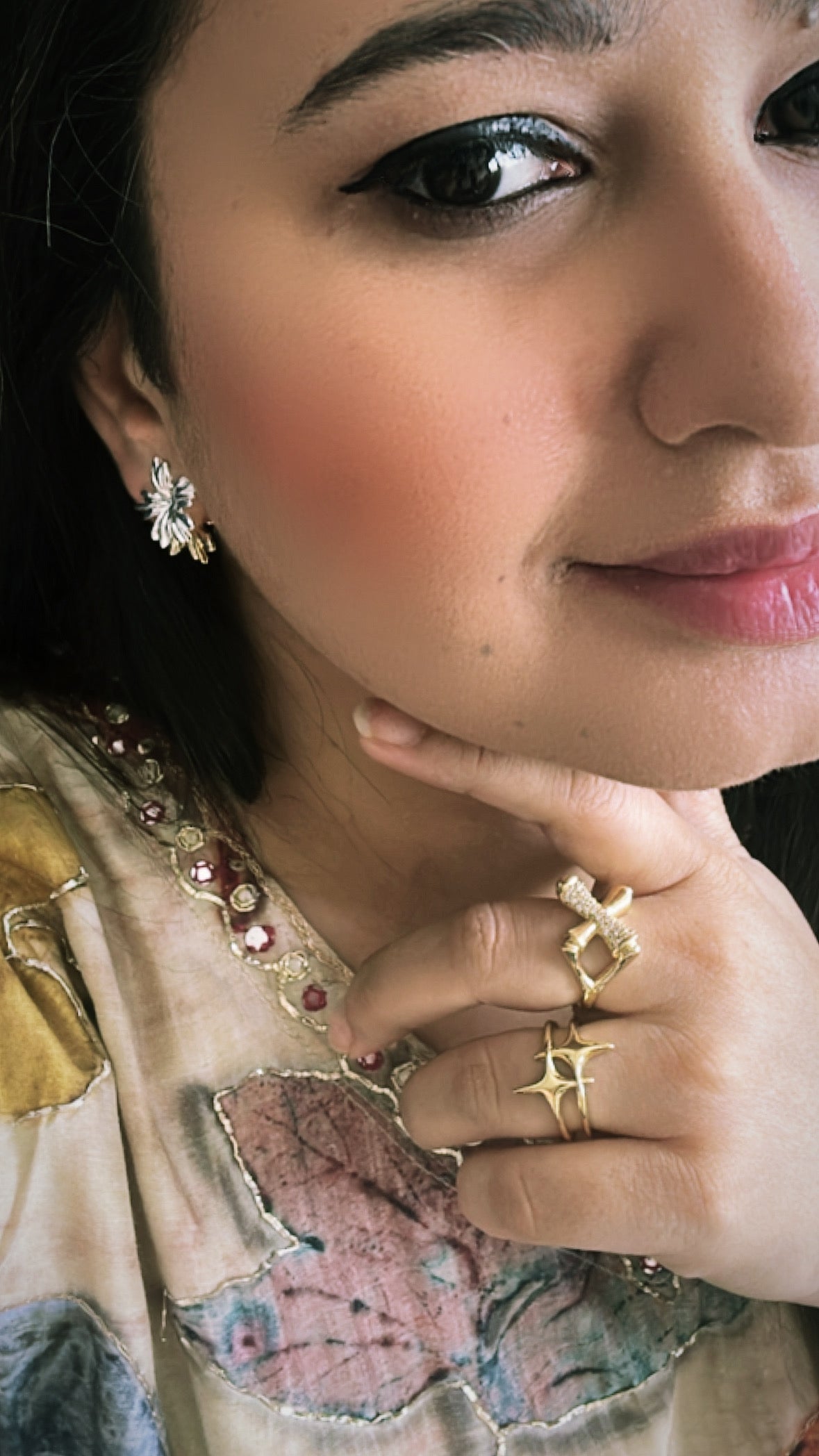 Dual Flower F&B 2in 1 Earrings