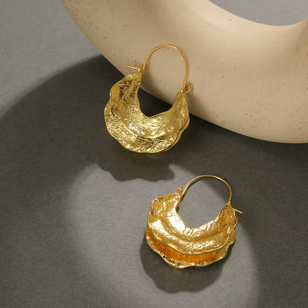 Hammered Hollow Hoop Earrings-Gold & Silver