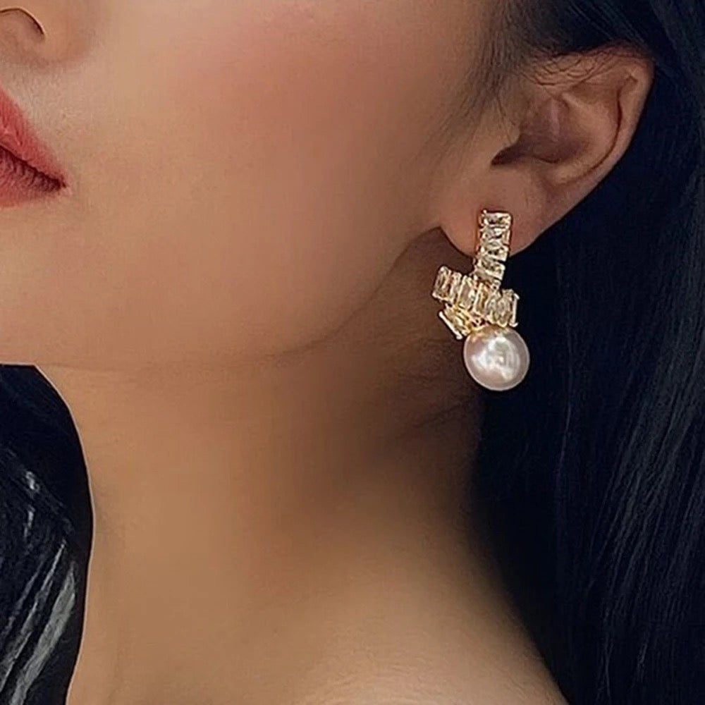 Pearl Baguette Stud Earrings