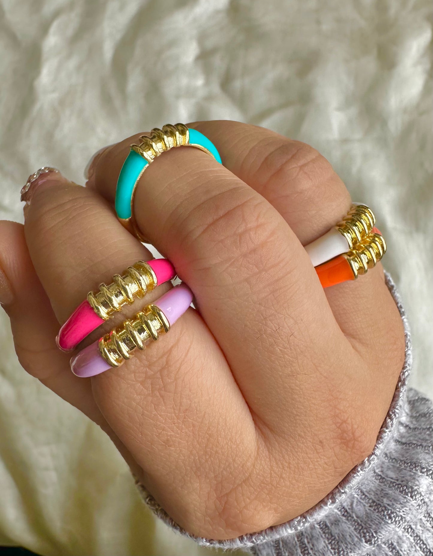 Colorful Enamel Rimmed Rings-5 Colors