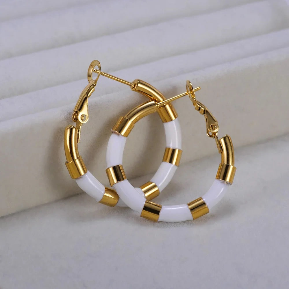 White Enamel Striped Hoops