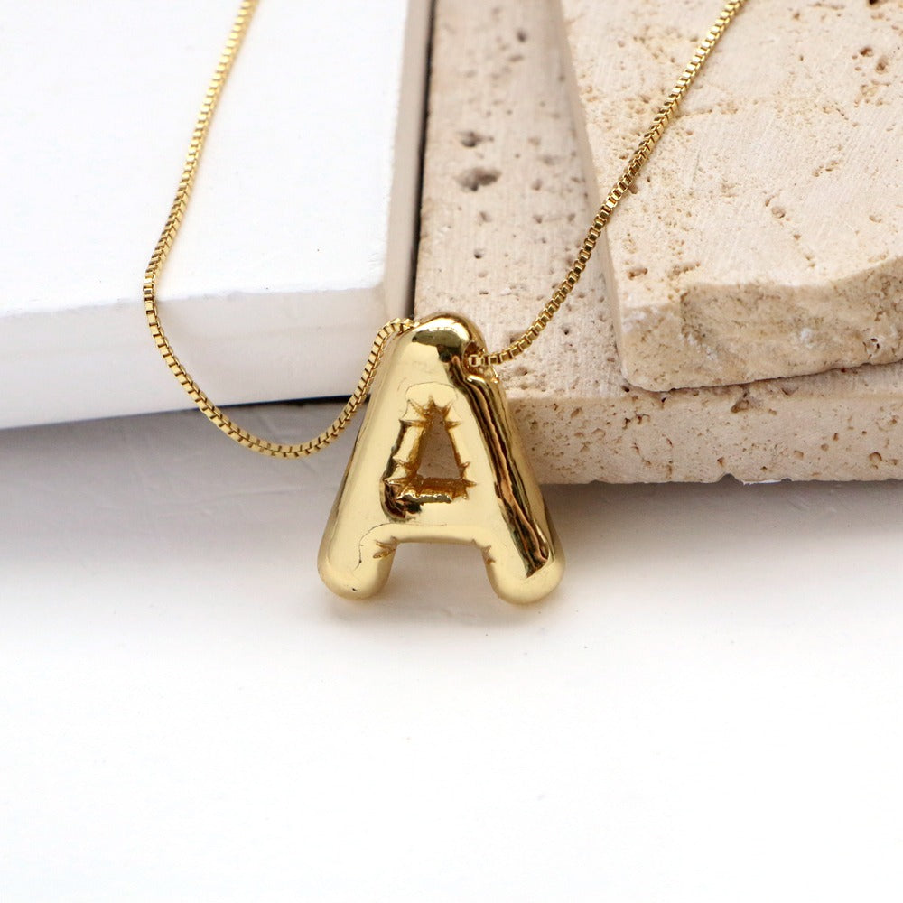 Solid Gold Big Balloon Alphabets Necklace
