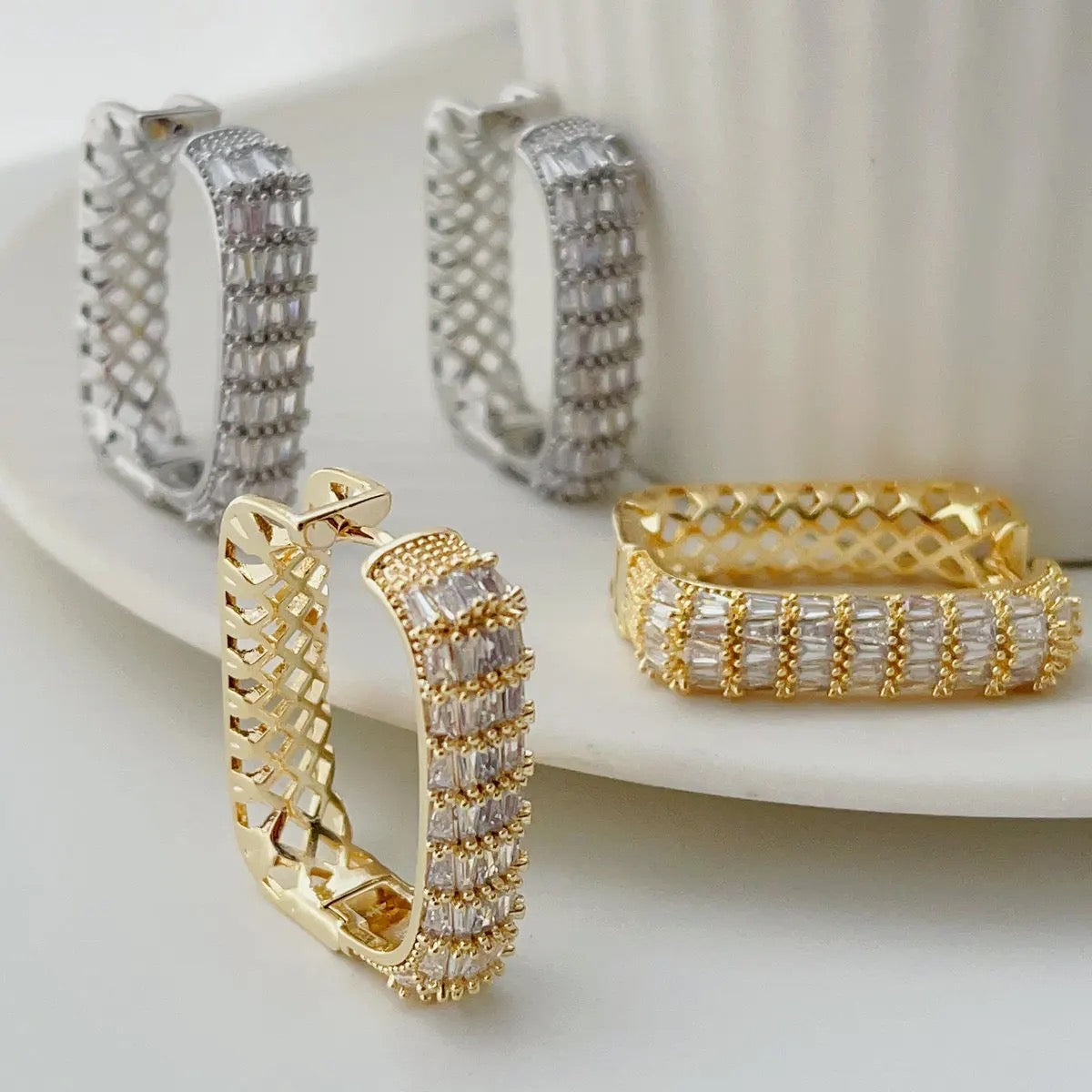 Big Gold Studded Square Hoops