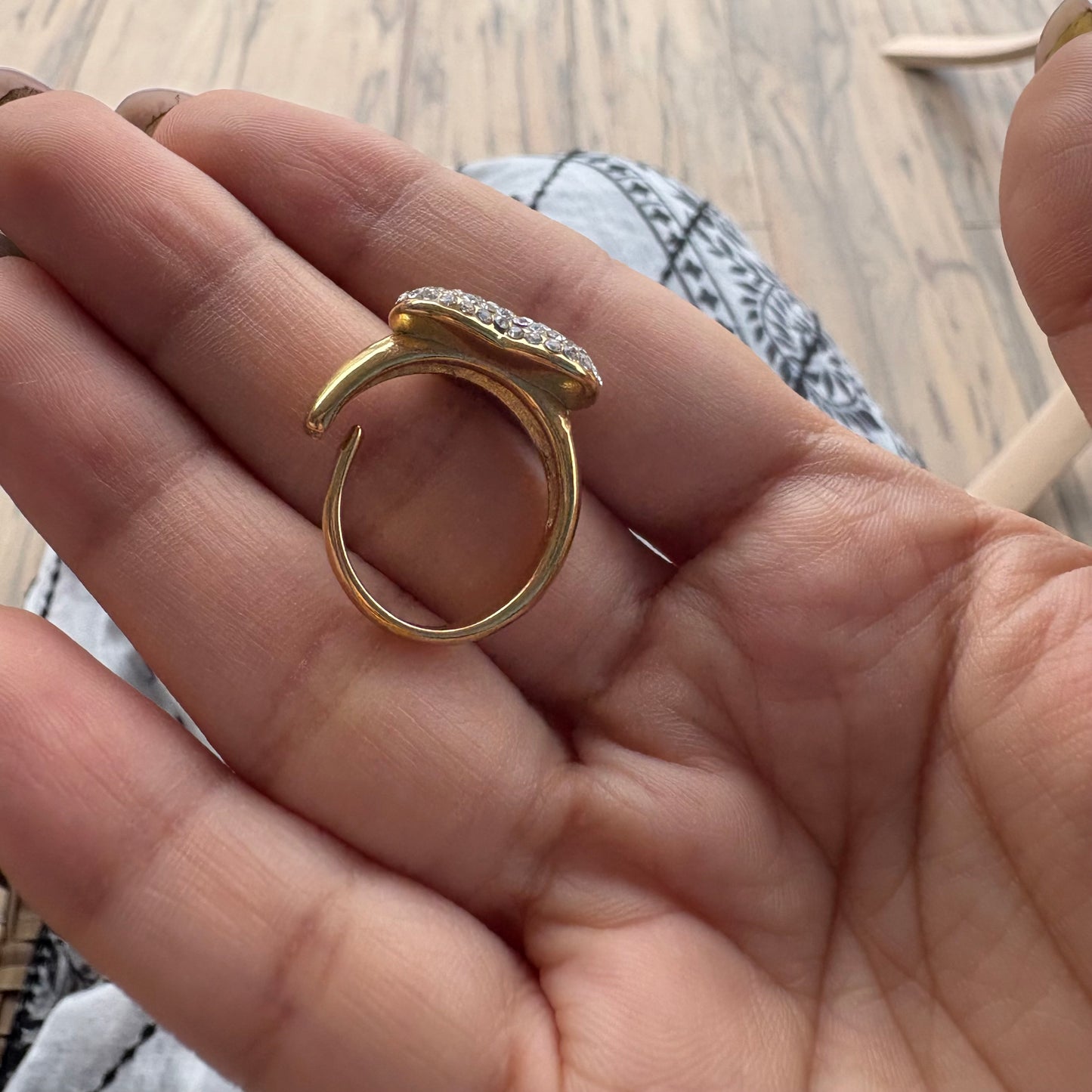 Studded Heart Adjustable Ring-Gold