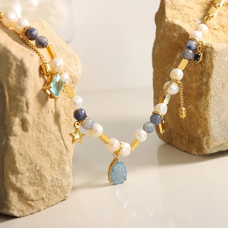 Stone Fresh Water Pearl Executive Necklace-Blue