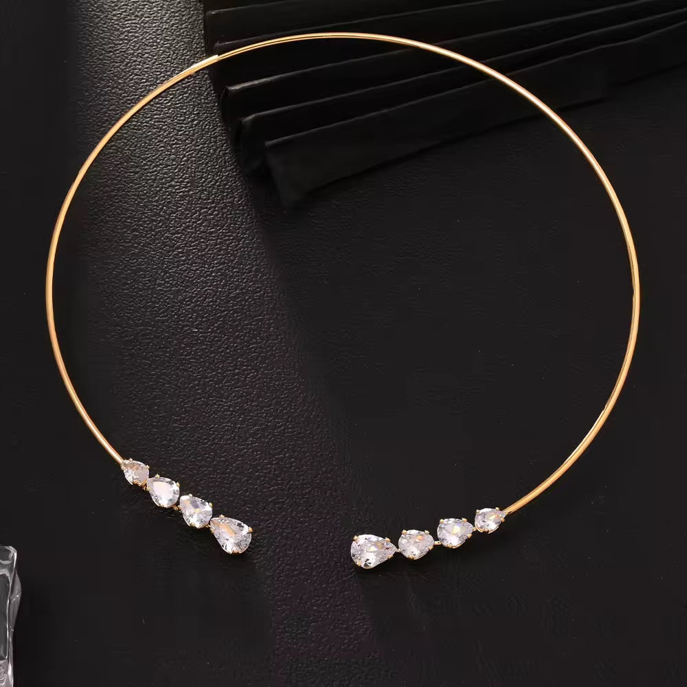 Four Solitaire Gold Choker Necklace
