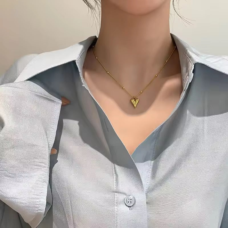 Tiny Heart Necklace & Studs Set-Gold