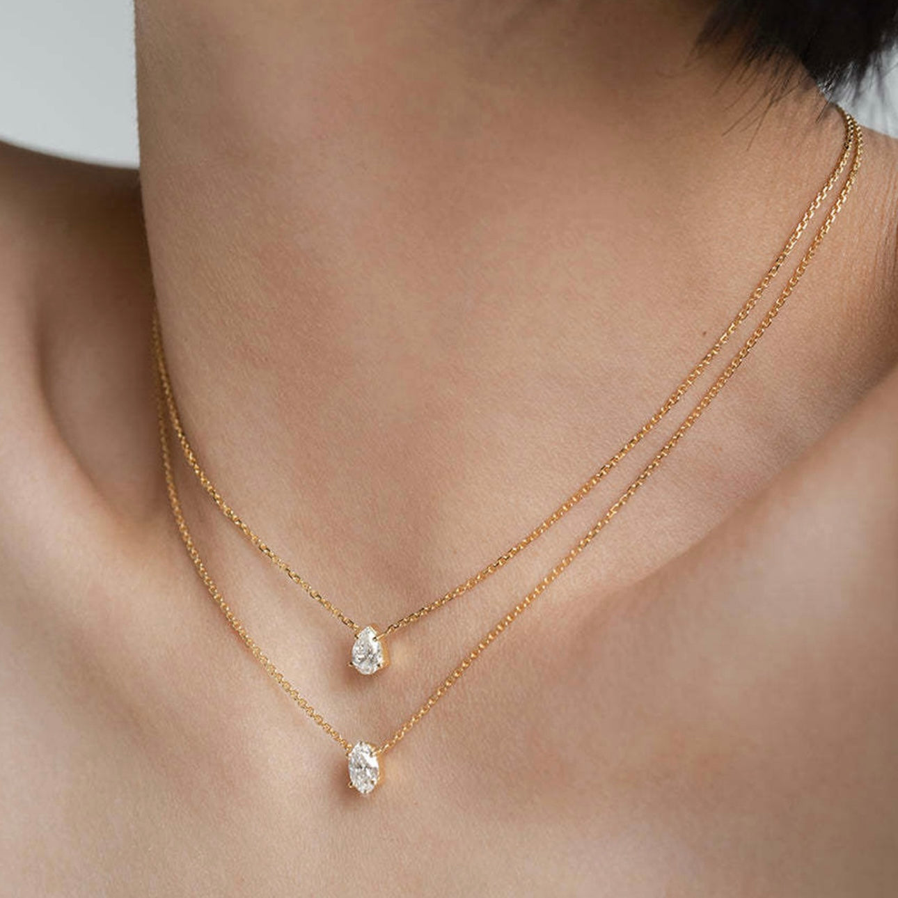 Double Layered Solitaire Gold Necklace