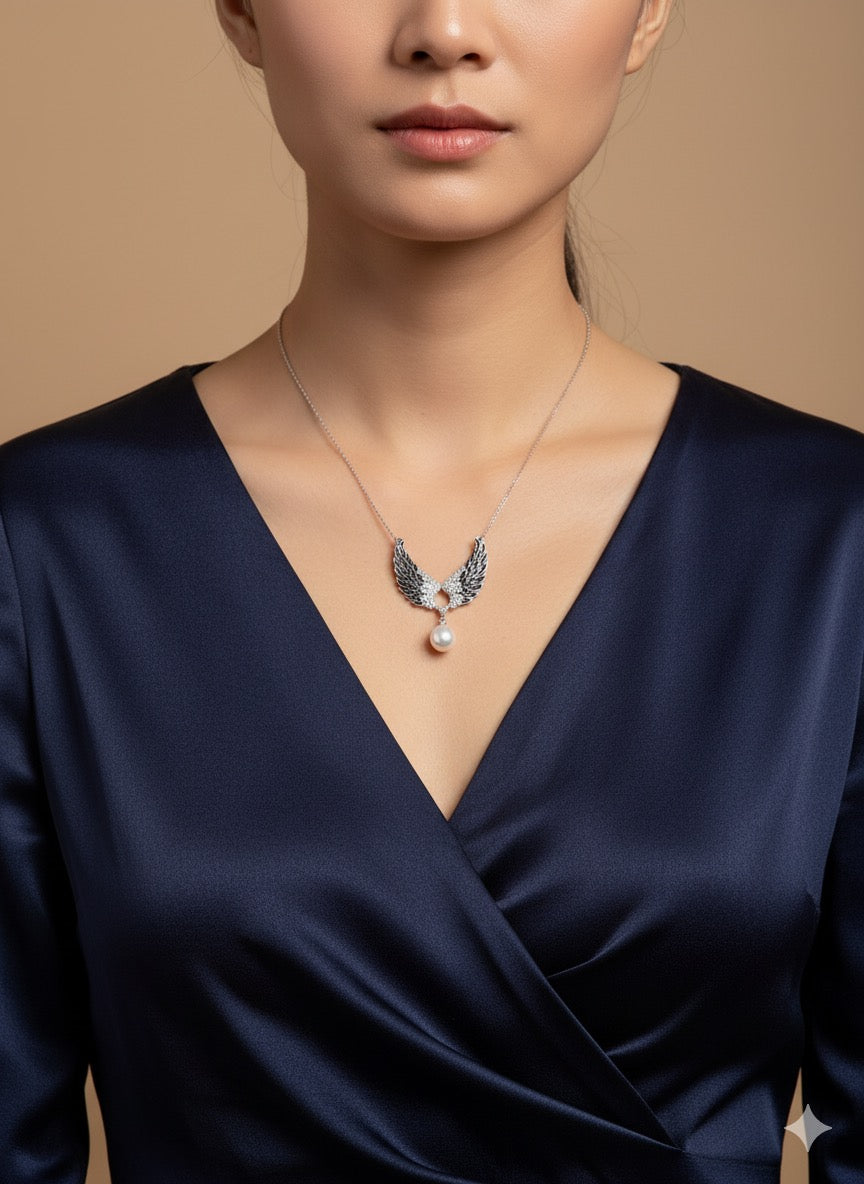 Black Angel Necklace-Silver