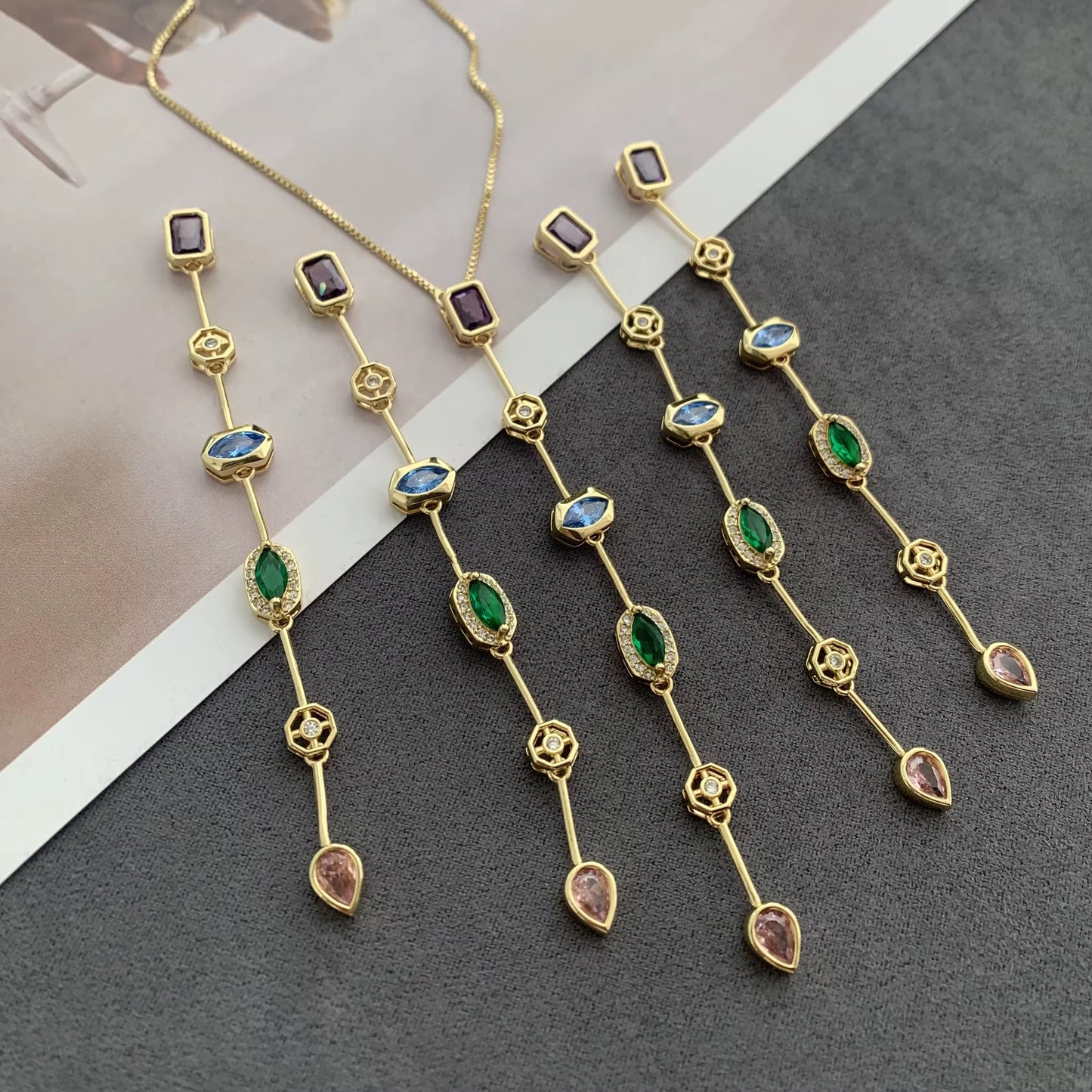Verticle Gemstone Drop Necklace- 2 Styles