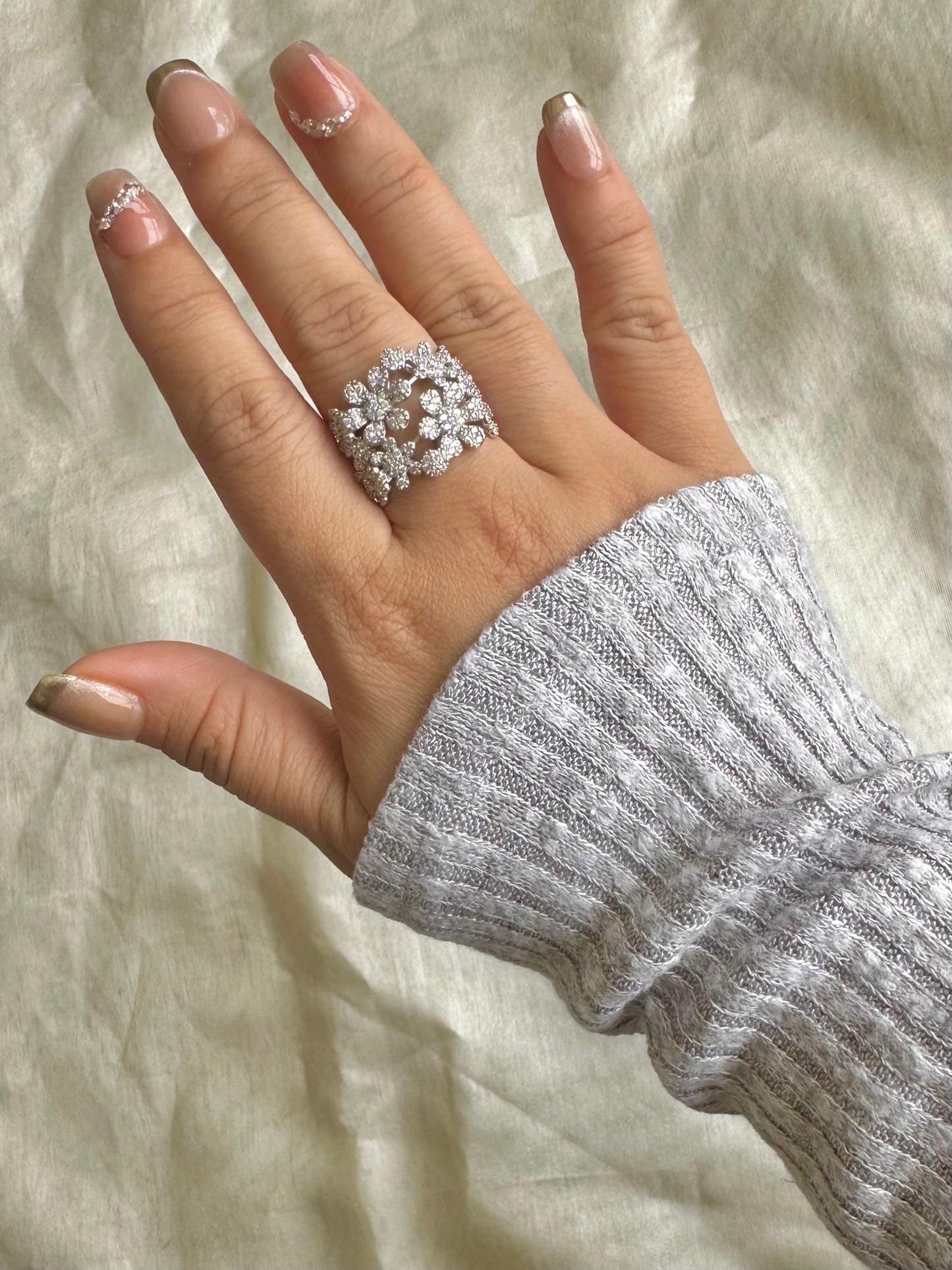 Studded 3D Flower Statement Ring