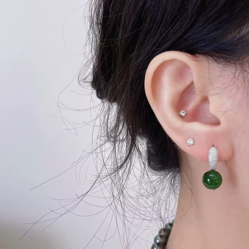 Royal Green Pearl Drop Earrings-Silver
