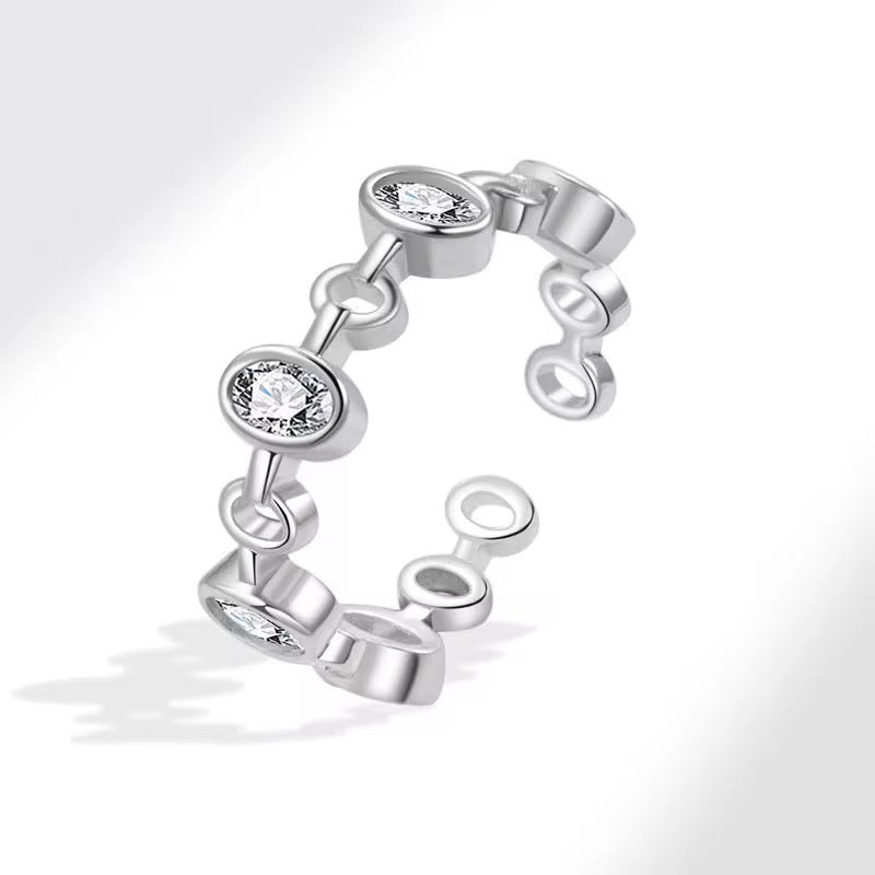 Oval Studded Ring-Silver and Gold