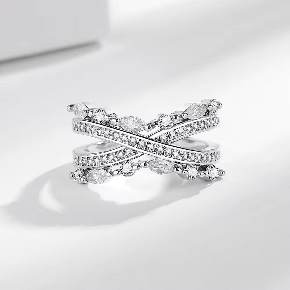 Cross Studded Ring-Silver
