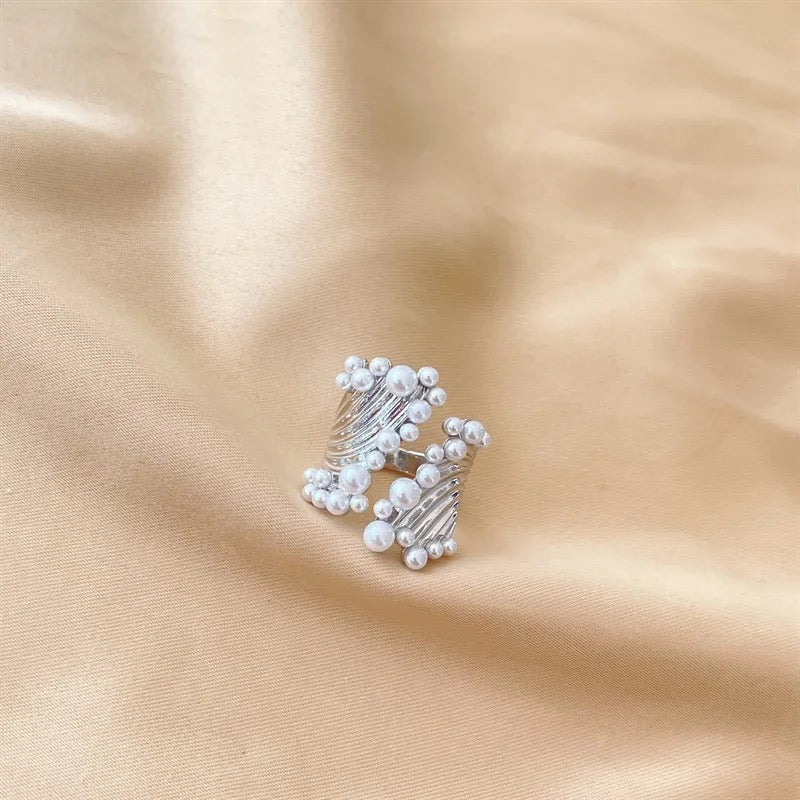 Vertical Pearl Ring-Silver & Gold