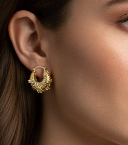 Uneven Studded Mini Hoop Earrings-Gold