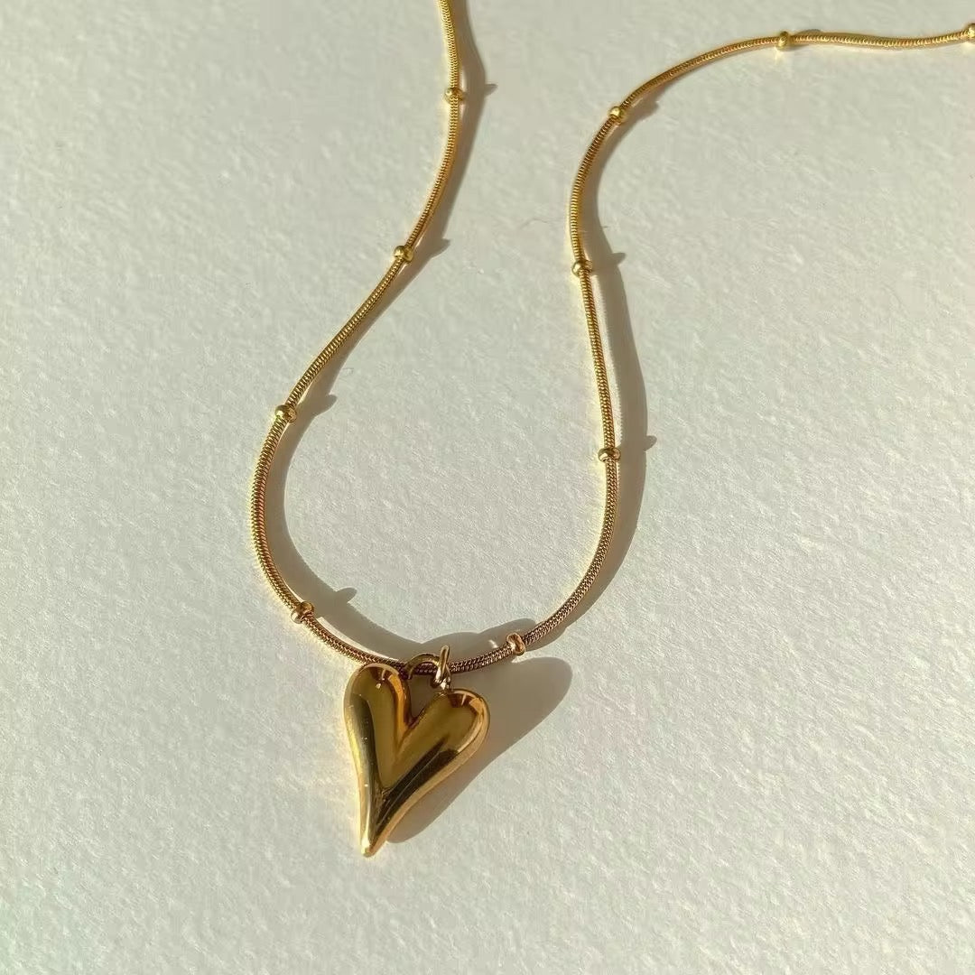 Tiny Heart Necklace & Studs Set-Gold