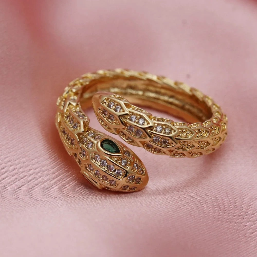 Chunky Snake Studded Ring-Gold