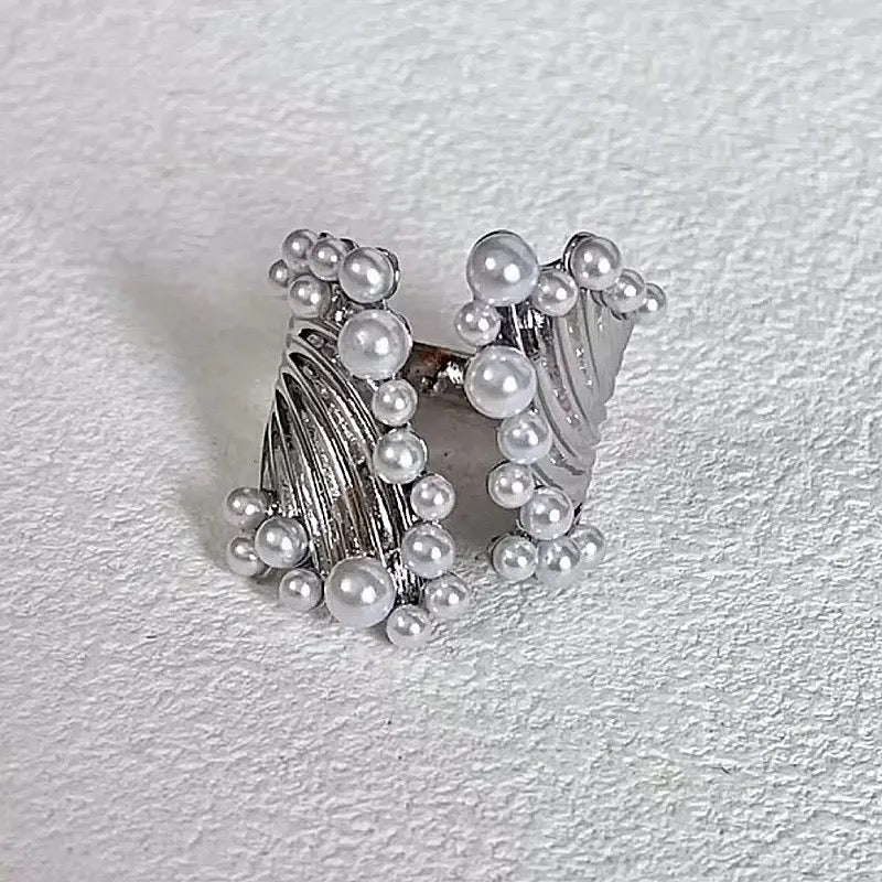 Vertical Pearl Ring-Silver & Gold
