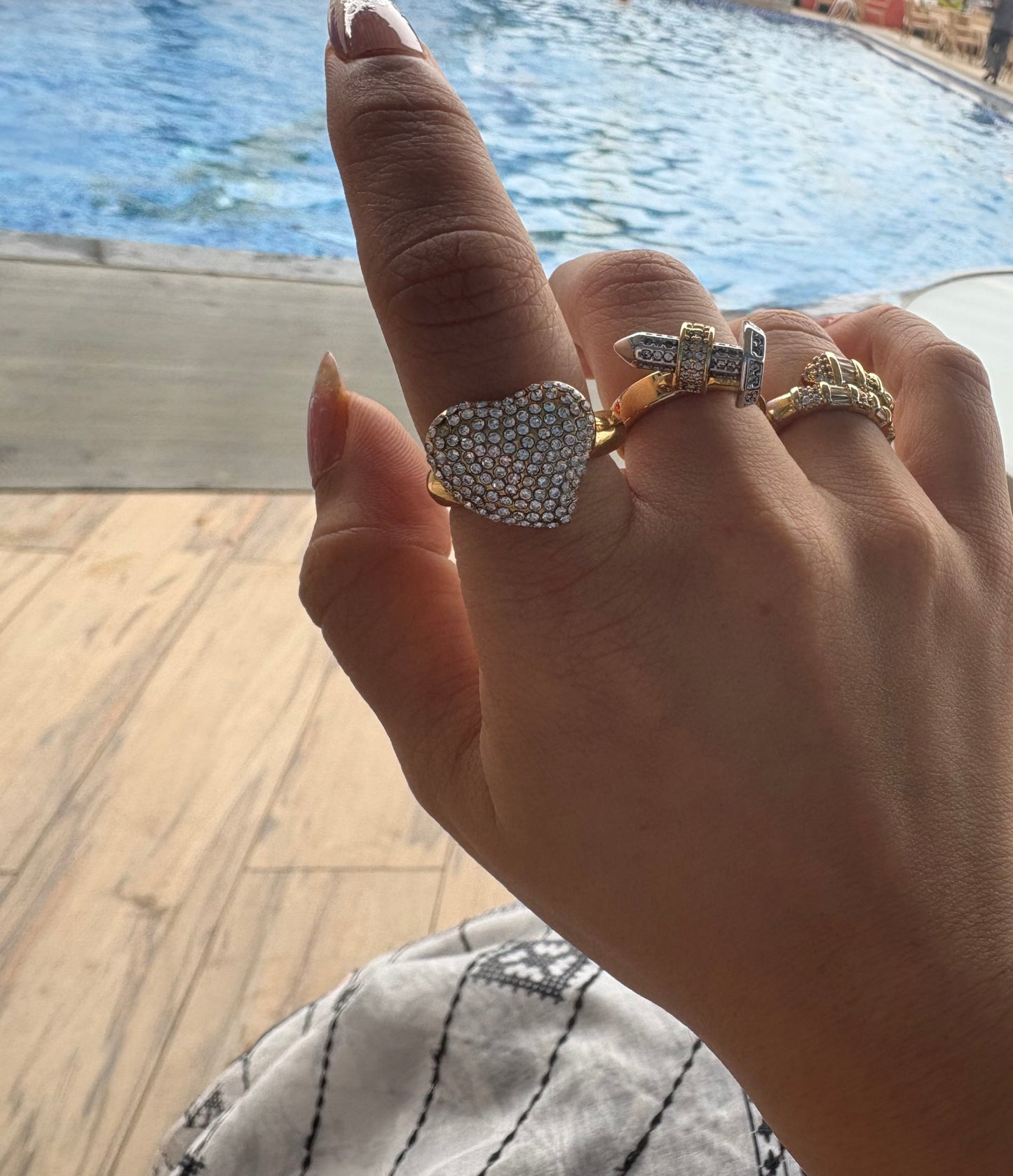 Studded Heart Adjustable Ring-Gold